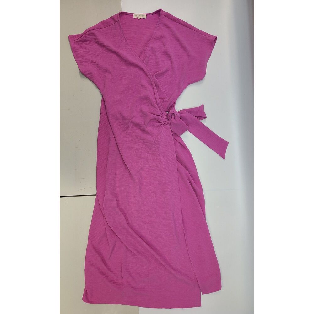 Joie de Vivre Pink Wrap Dress Womens Size M Short Sleeve Midi Tie Waist Casual